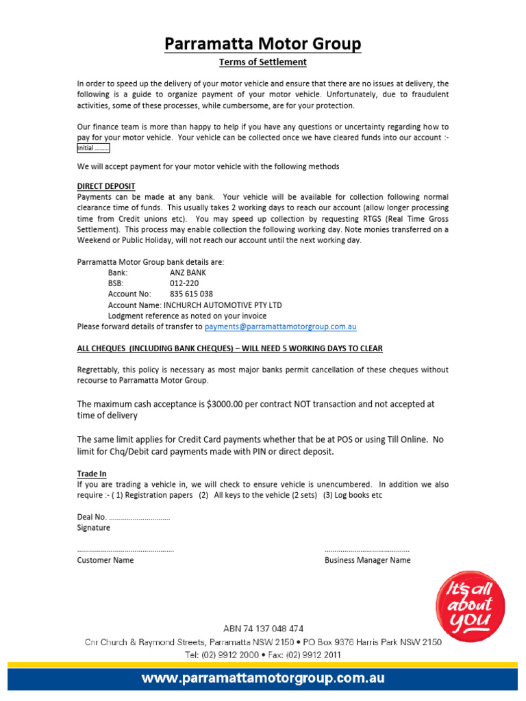 Parramatta Motor Group Payment Guide | PDF