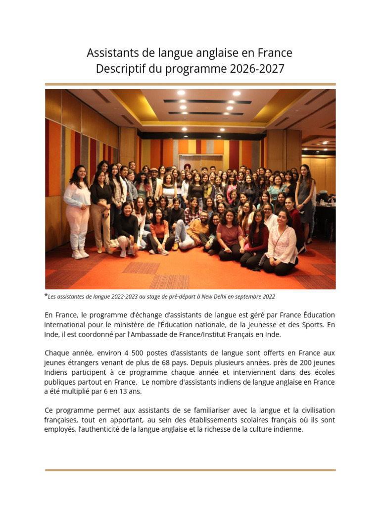 Programme d'Assistants de Langue 2026-2027 | PDF | Enseignants ...