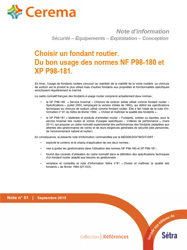 Fondants routiers : normes NF P98-180 et XP P98-181 | PDF | Chlorure de ...