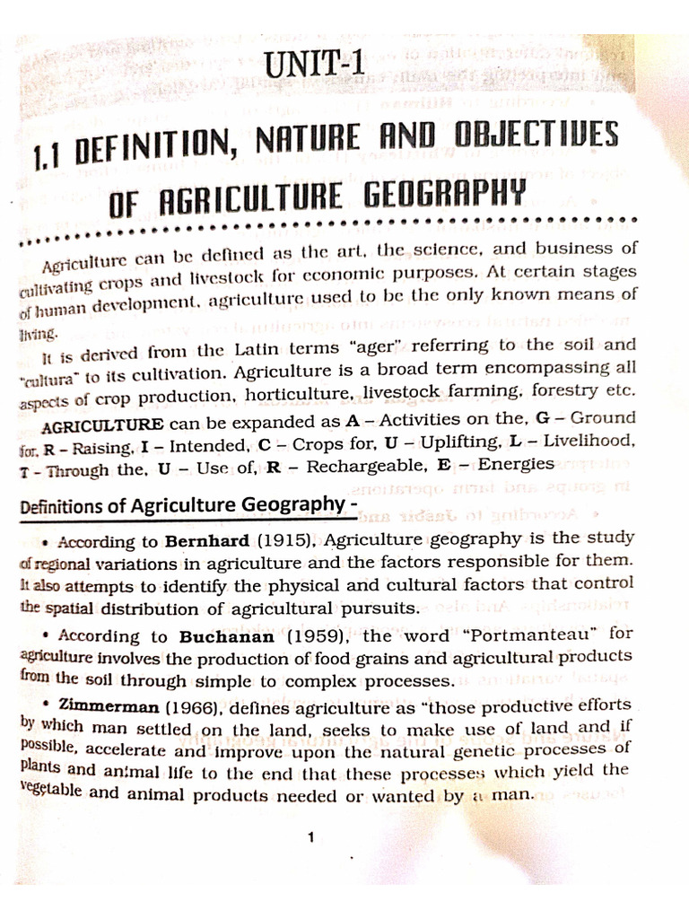 Agriculture Geography Unit 1 | PDF