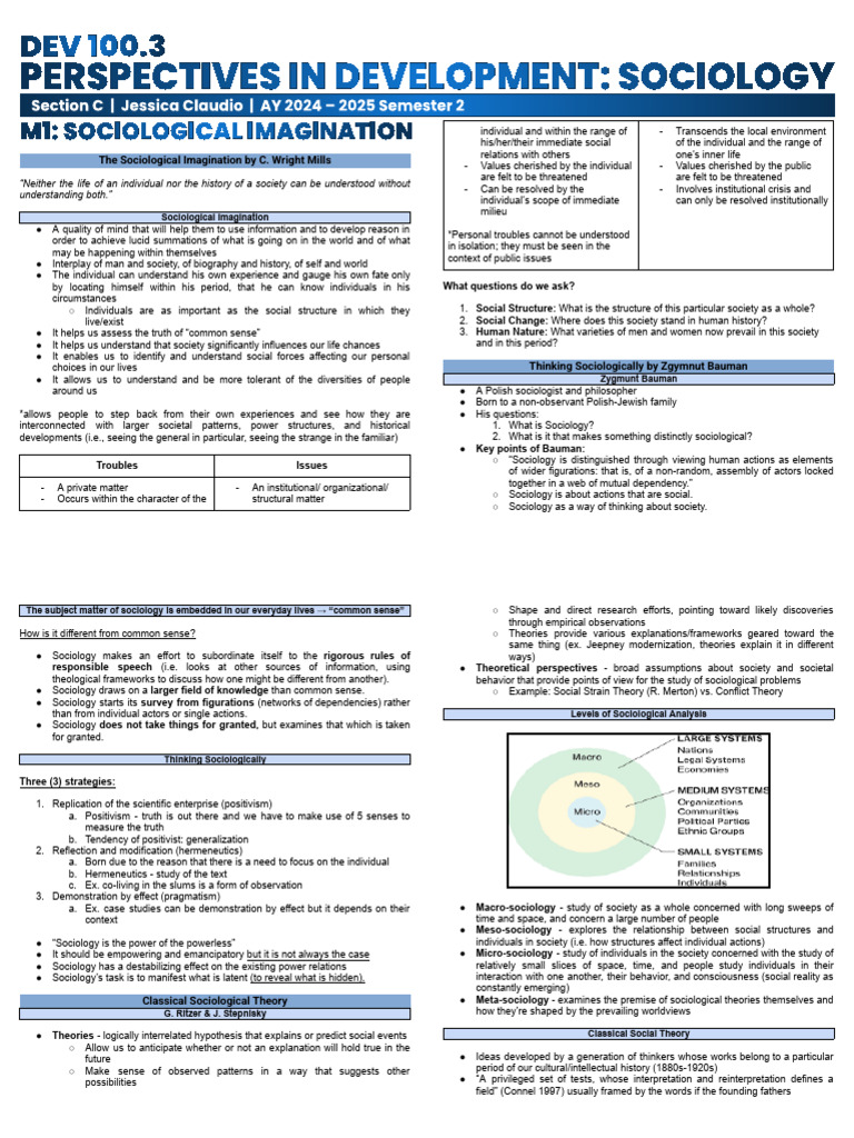 [DEV 100.3] M1 Notes | PDF | Positivism | Sociology