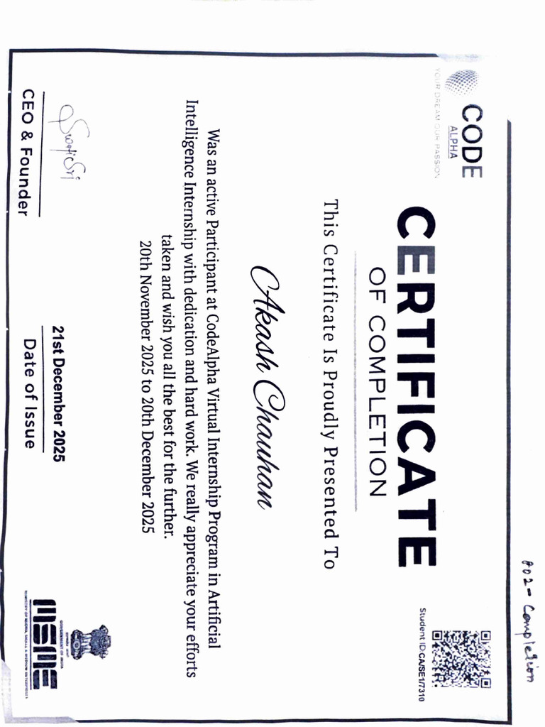 AI Internship Completion Certificate | PDF