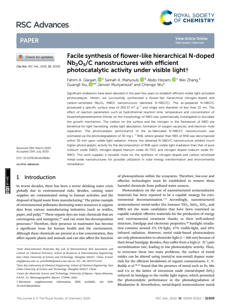 N-Doped Nb2O5/C Nanostructures for Photocatalysis | PDF | Raman ...