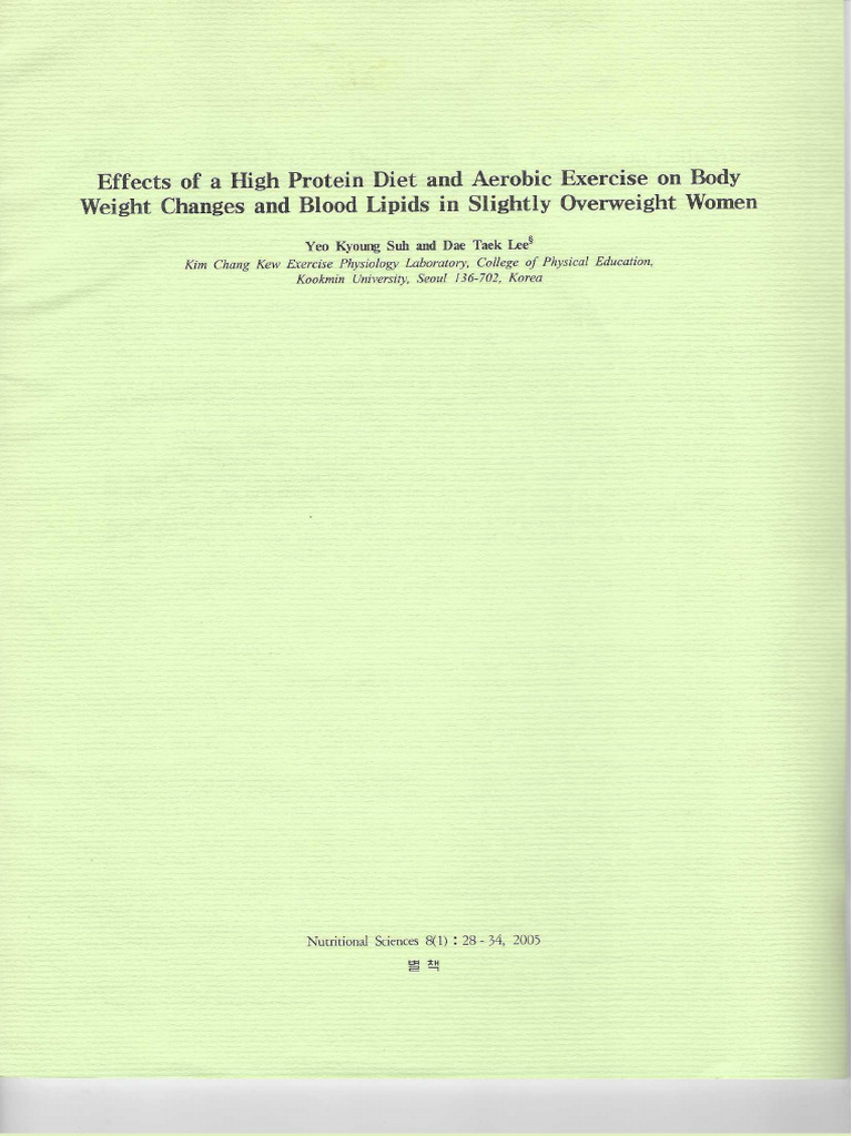 Effects of A High Protein Diet and Aerobic Exercise On Body Weight ...