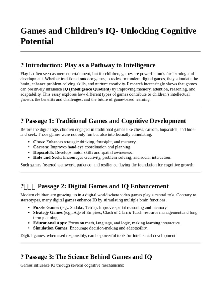 Games Boosting Children's IQ Development | PDF | Learning ...