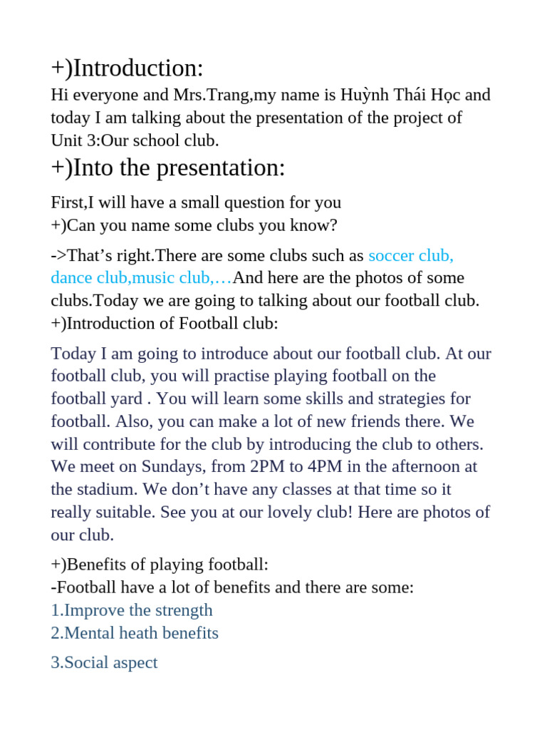 Introduction to Our Football Club | PDF