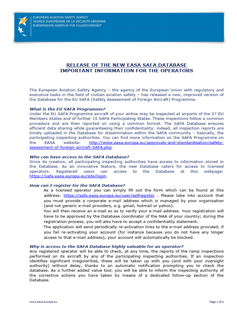 EASA Info SAFA Database | PDF | Computing