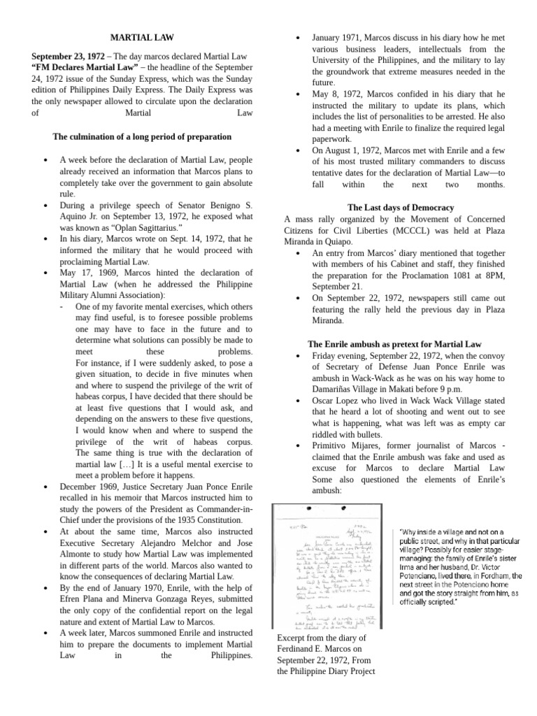Martial Law Reviewer | PDF | Juan Ponce Enrile | Martial Law