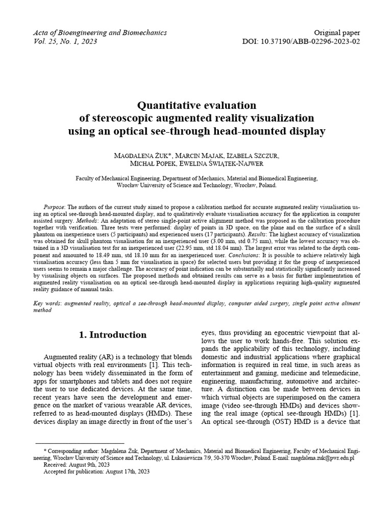 Augmented Reality Calibration for Surgery | PDF | Augmented Reality ...