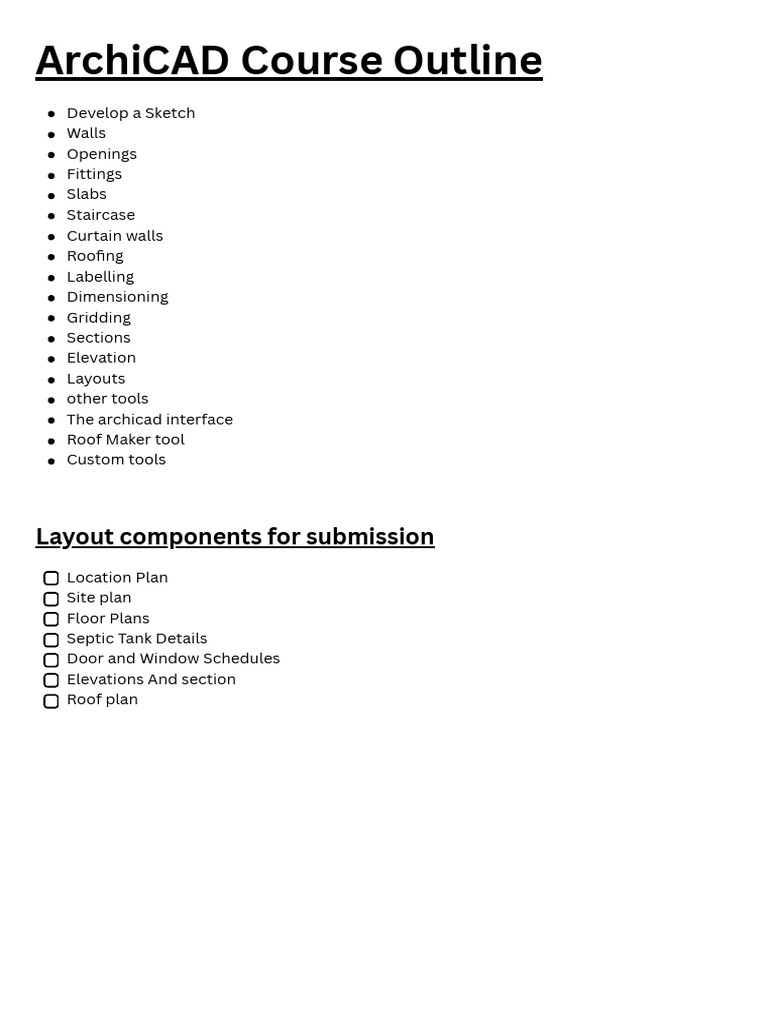 ArchiCAD Course Outline and Tools | PDF