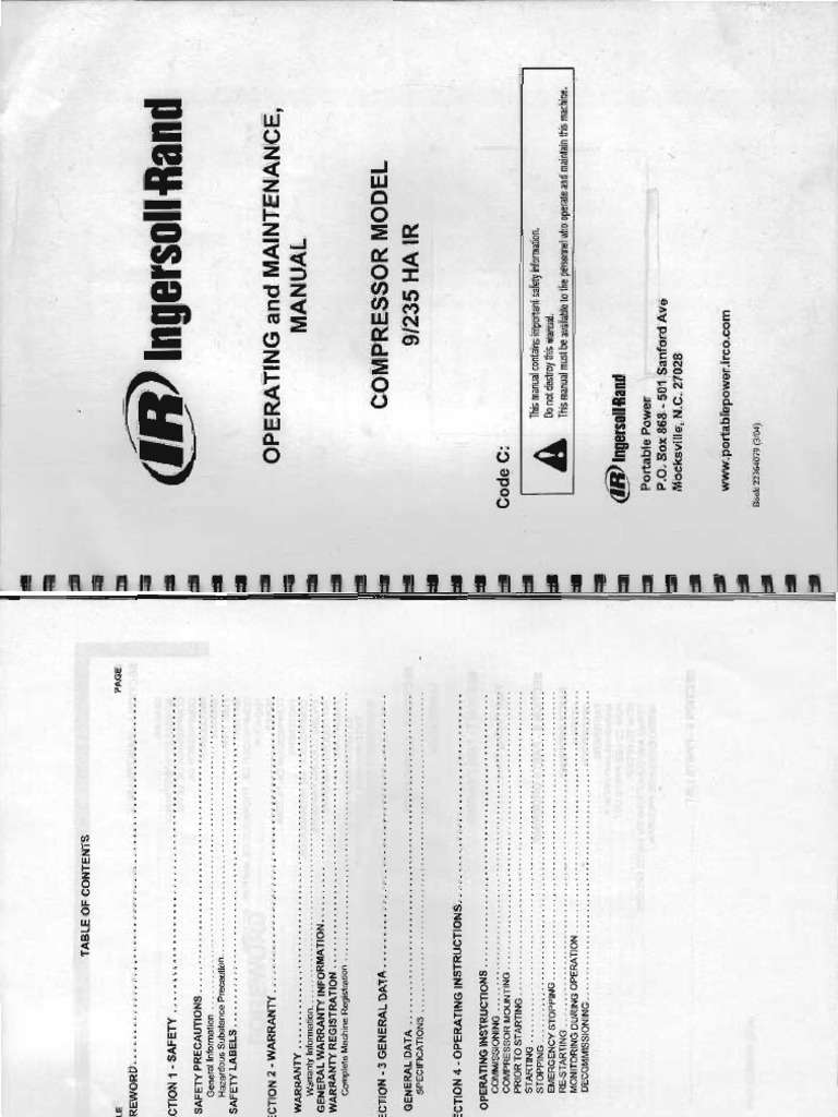 Ingersoll Rand Operating and Maintenance, Manuel | PDF