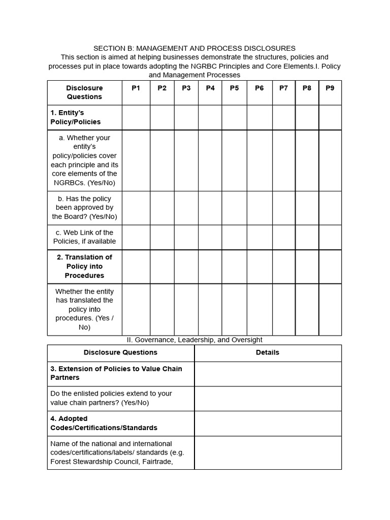 NGRBC Management Disclosure Guide | PDF | Economies