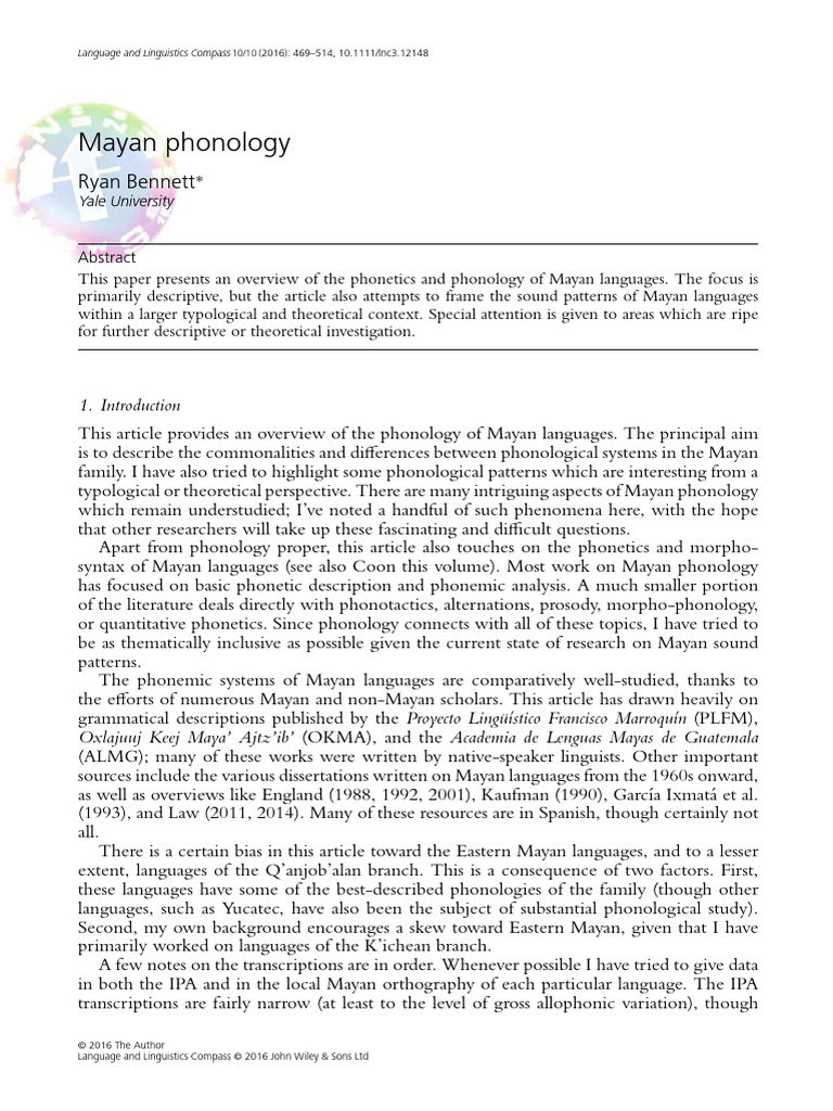 Overview of Mayan Phonology Systems | PDF | Phonetics | Linguistics