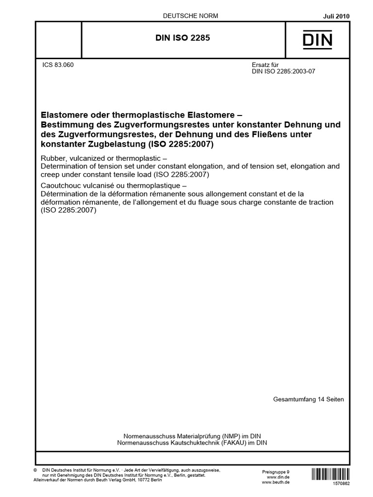 DIN ISO 2285 - Zugverformungsrest | PDF