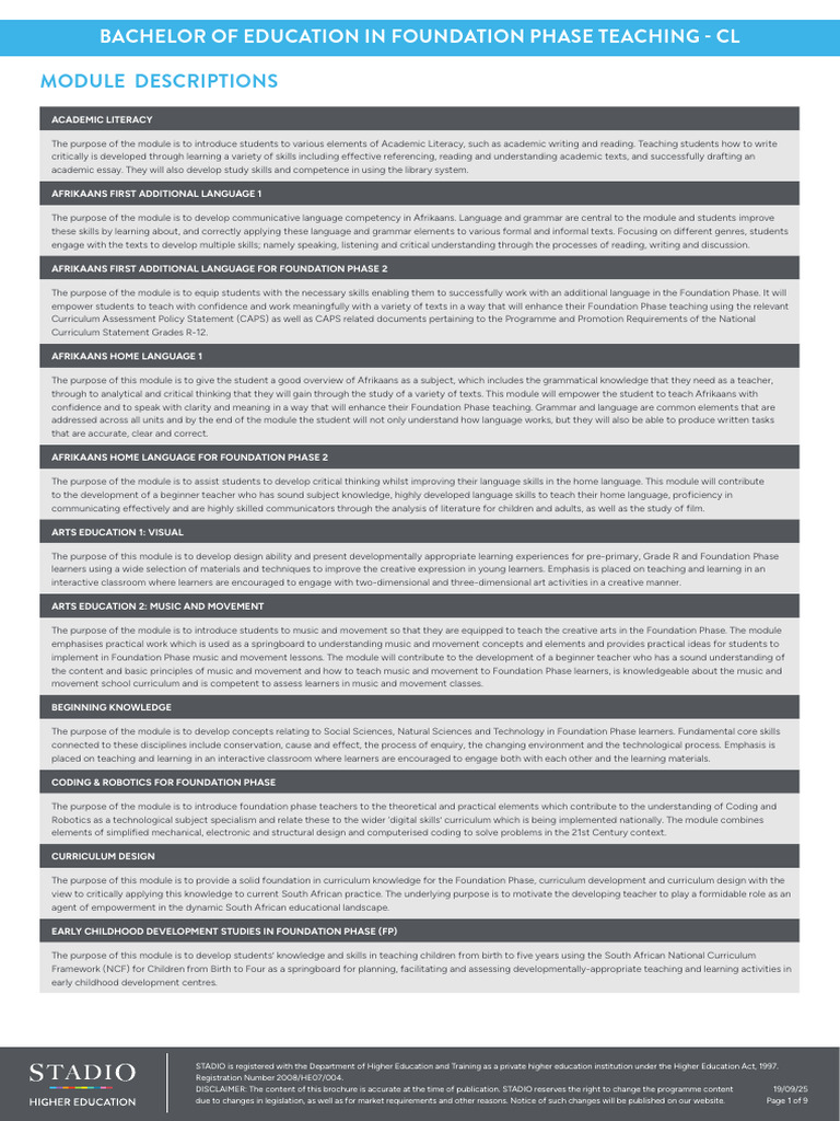 STADIO Foundation Phase Teaching Curriculum | PDF | Curriculum | Learning