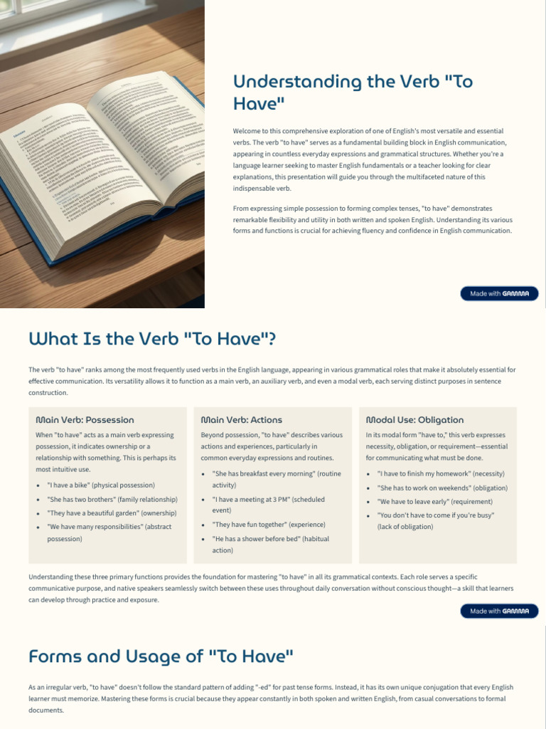 Mastering the Verb "To Have" in English | PDF | Grammatical Tense ...