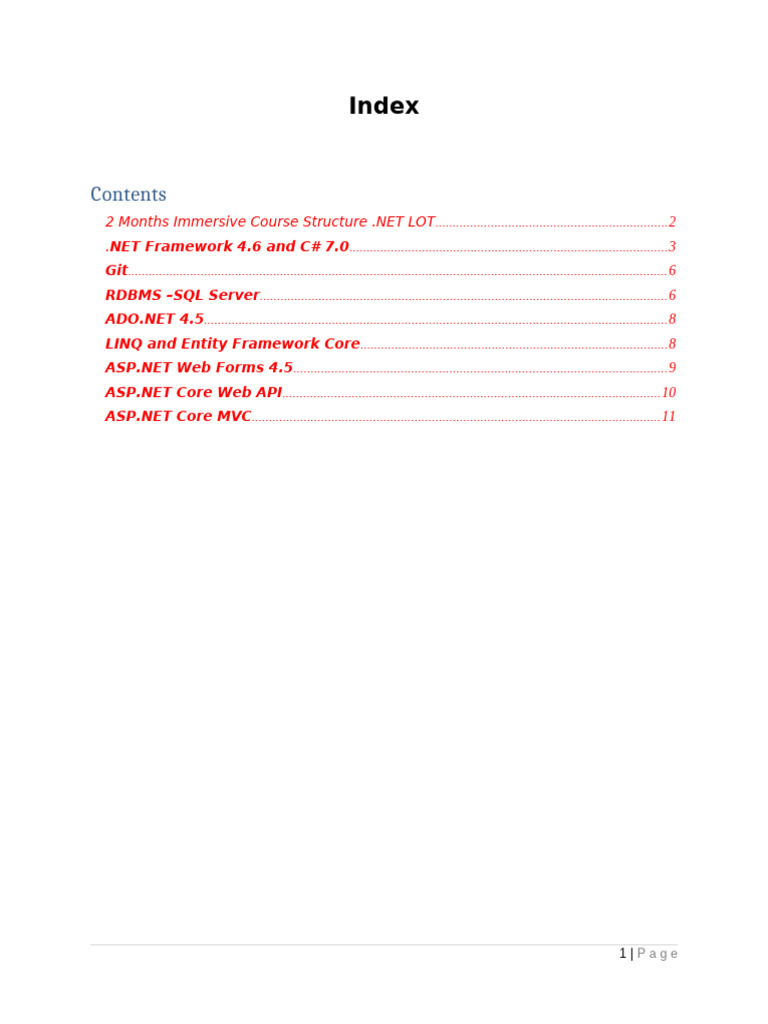 2-Month .NET Immersive Course Outline | PDF | C Sharp (Programming ...
