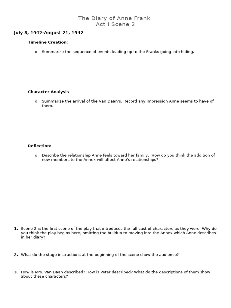 Anne Frank Act I Scene 2 Analysis | PDF