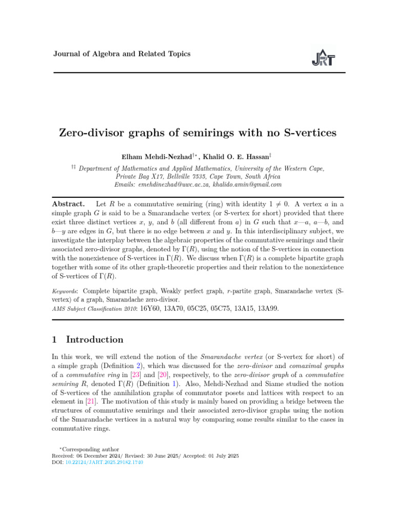 Zero-Divisor Graphs Without S-Vertices | PDF | Vertex (Graph Theory ...