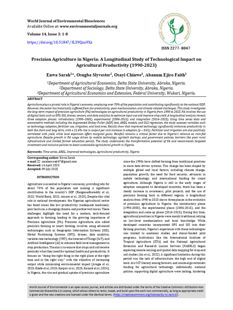 Precision Agriculture's Impact in Nigeria | PDF | Agriculture | Economies