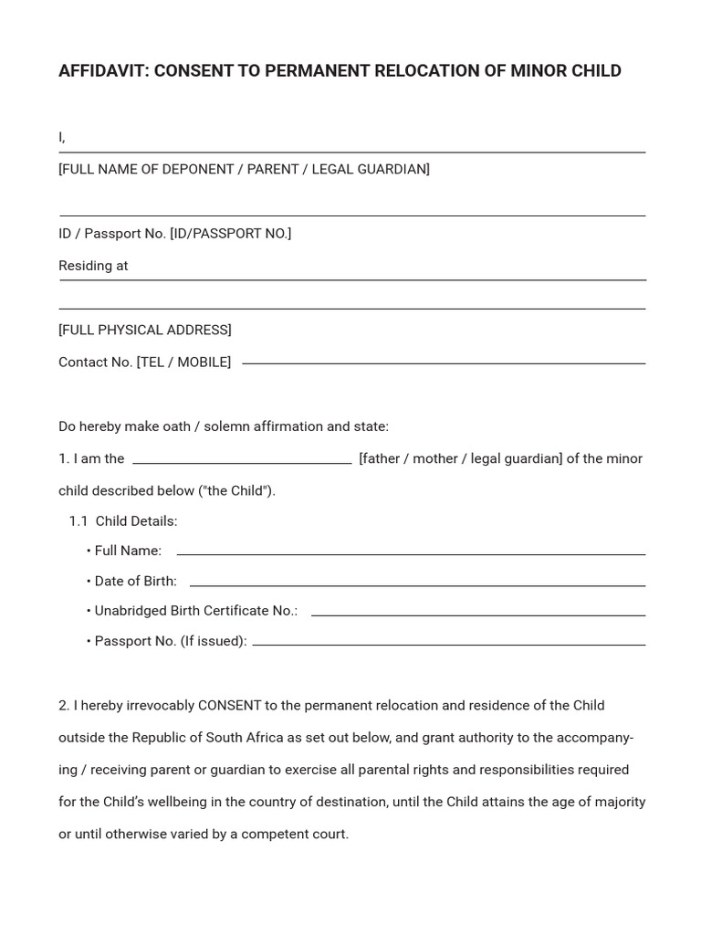 Consent Affidavit for Child Relocation | PDF | Affidavit | Notary Public