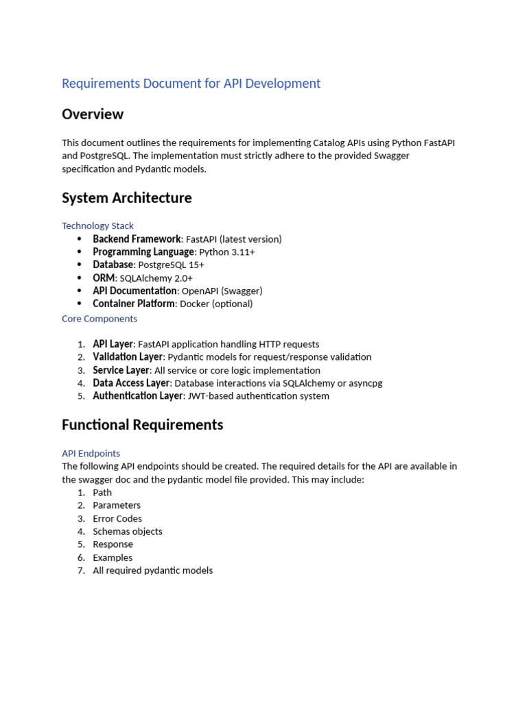 API Development Requirements Document | PDF | Postgre Sql | Databases