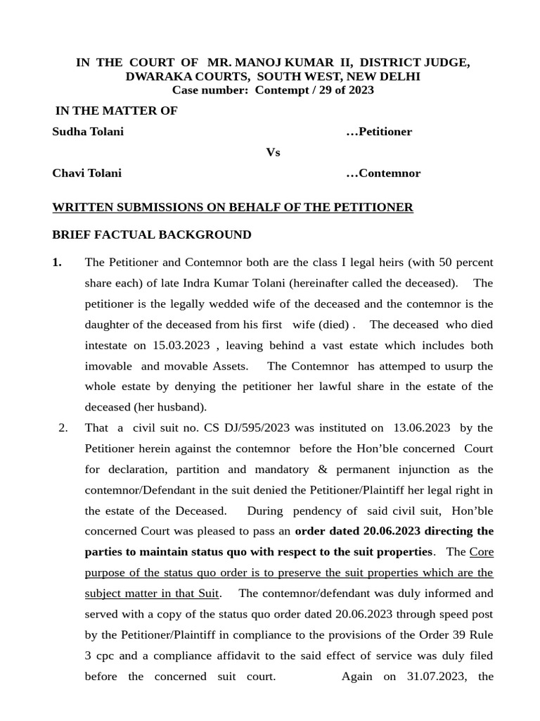 Contempt Case: Sudha vs. Chavi Tolani | PDF | Contempt Of Court | Lawsuit