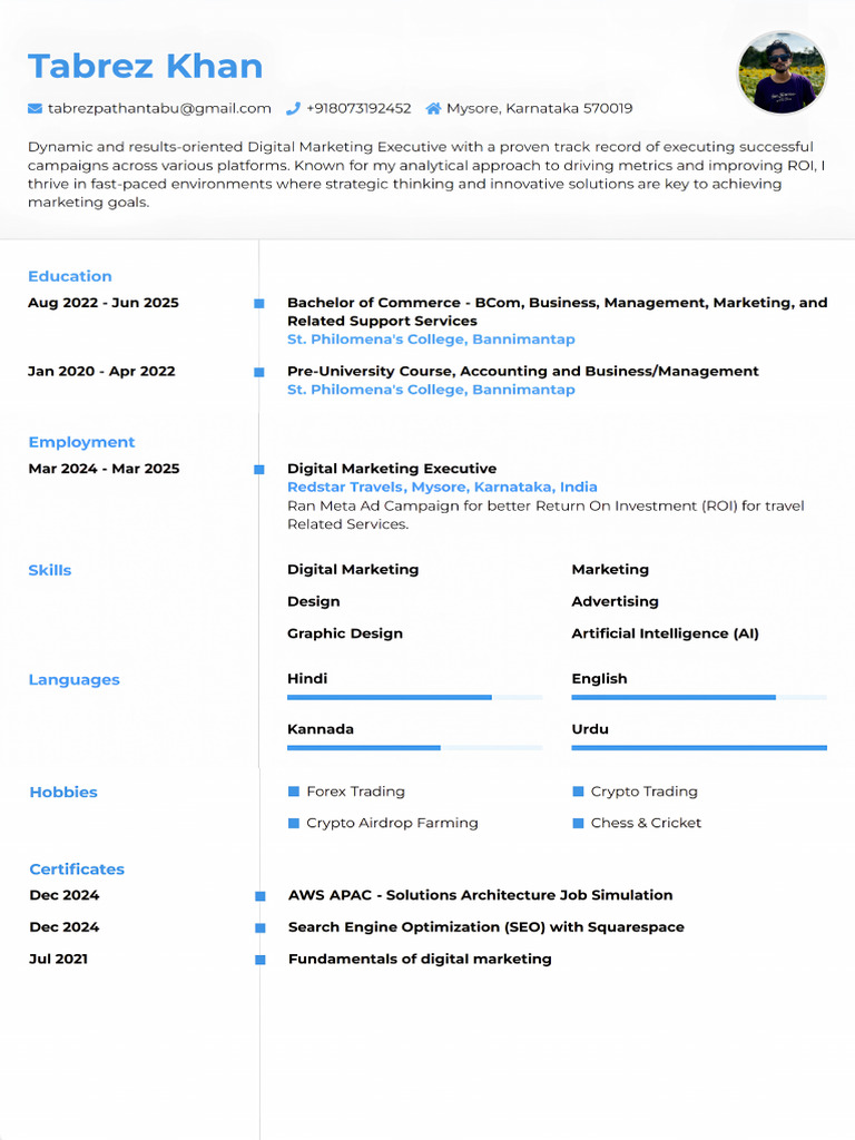 Tabrez Khan CV | PDF