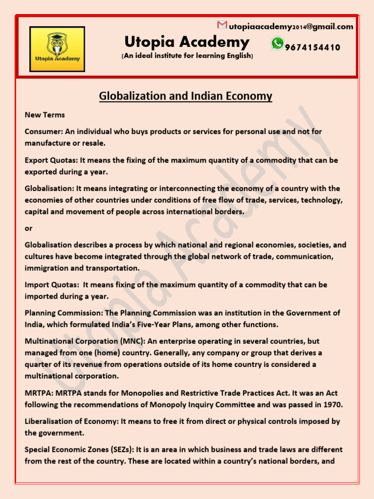 Globalization and Indian Economy Chapter Summary | PDF | Multinational ...