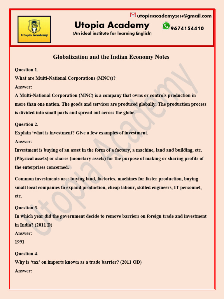 Globalization Impact on Indian Economy | PDF | Globalization ...