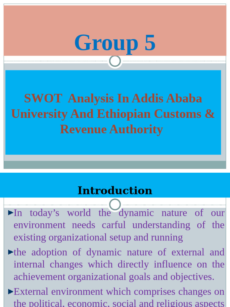 SWOT Analysis of Addis Ababa University and ERCA | PDF | Taxes | Swot ...