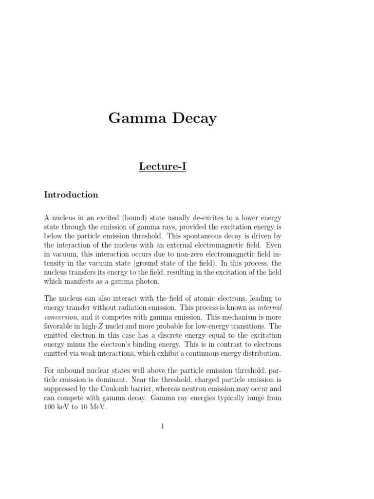 Understanding Gamma Decay Mechanisms | PDF | Gamma Ray | Emission Spectrum