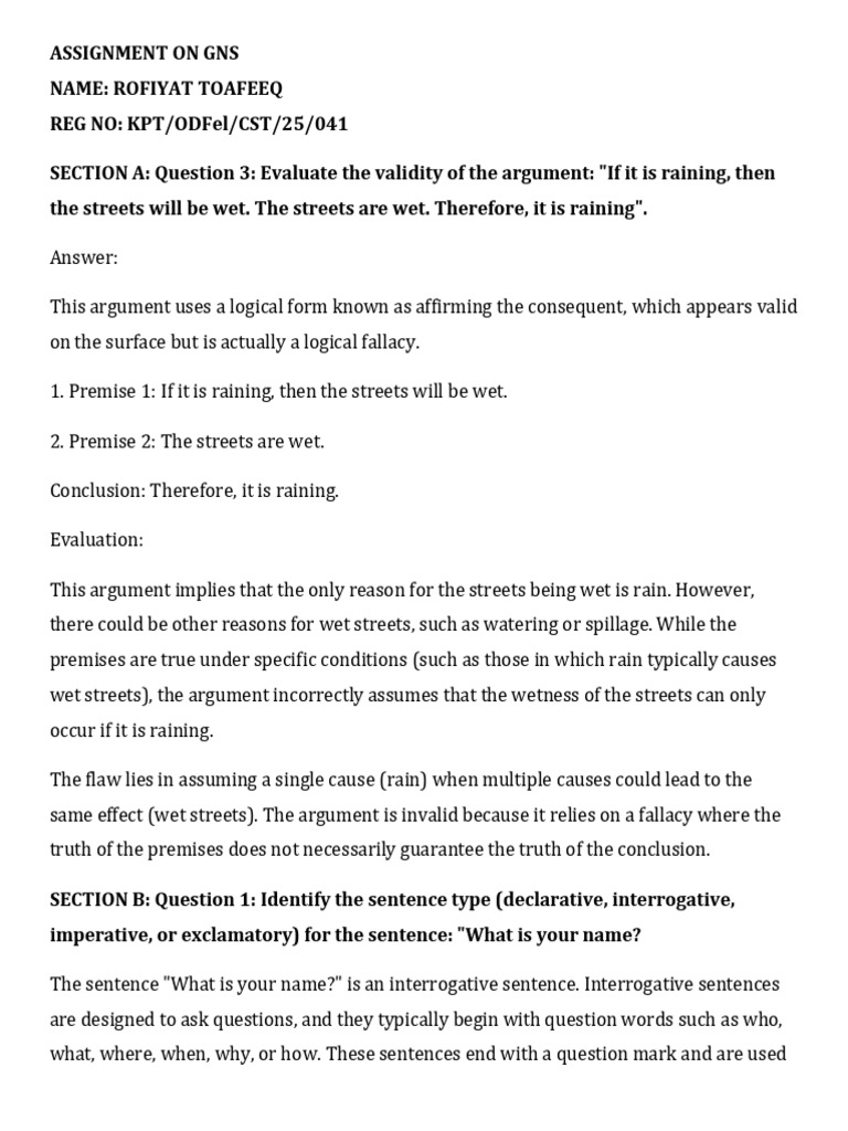 Assignment on Gns | PDF | Argument | Fallacy