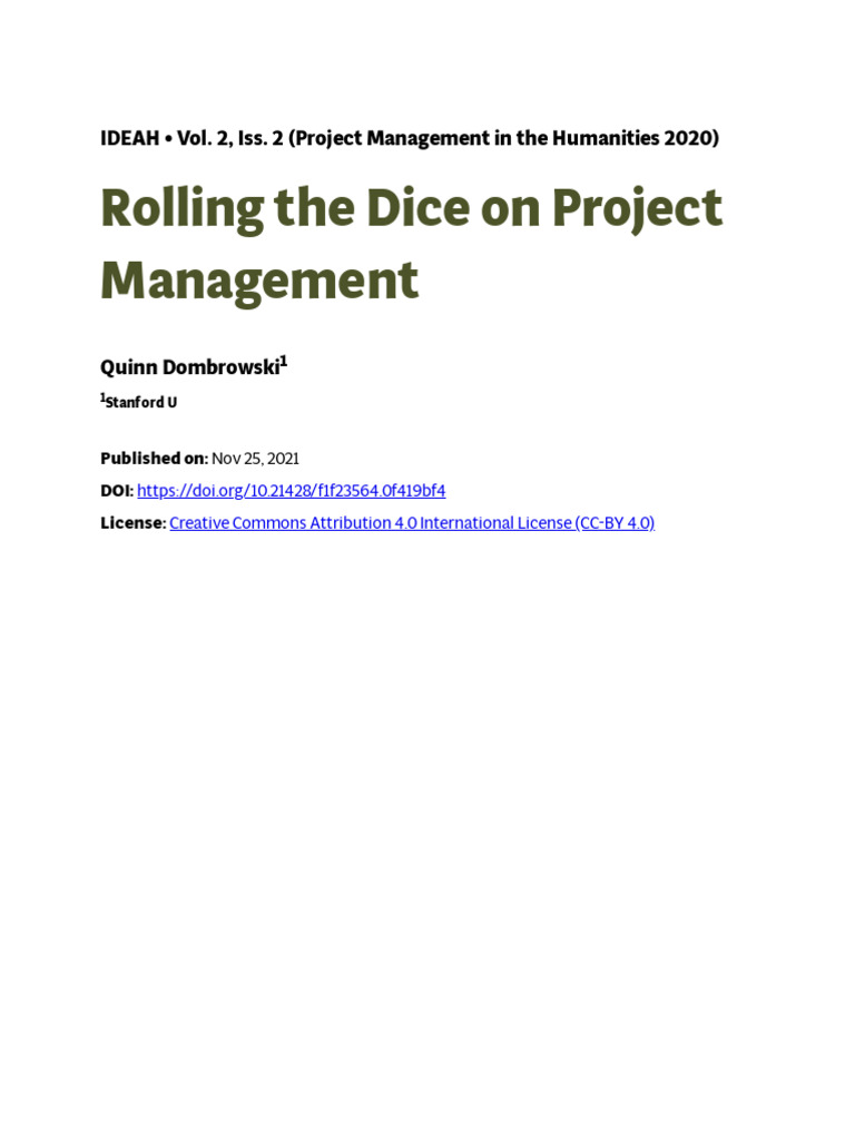 Project Management in Digital Humanities | PDF | Role Playing Games ...