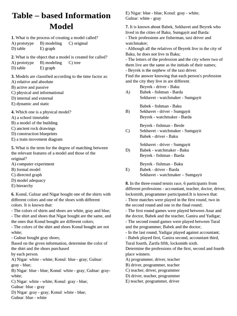 Model Creation and Logic Puzzles Guide | PDF