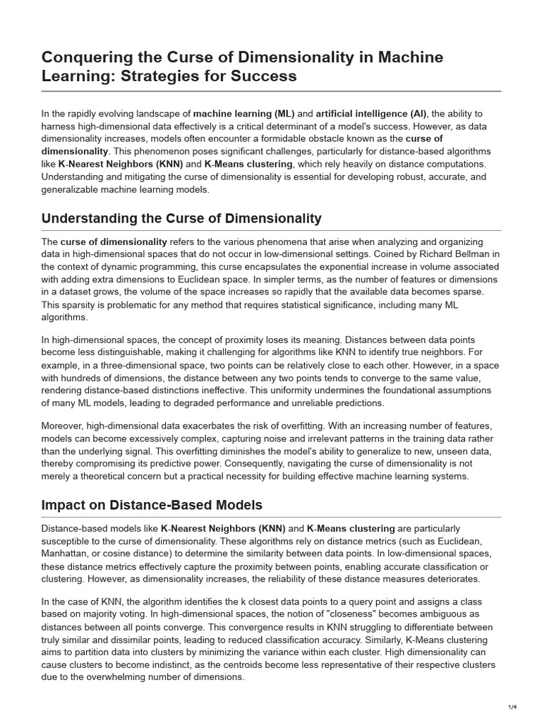 Conquering the Curse of Dimensionality in Machine Learning Strategies ...
