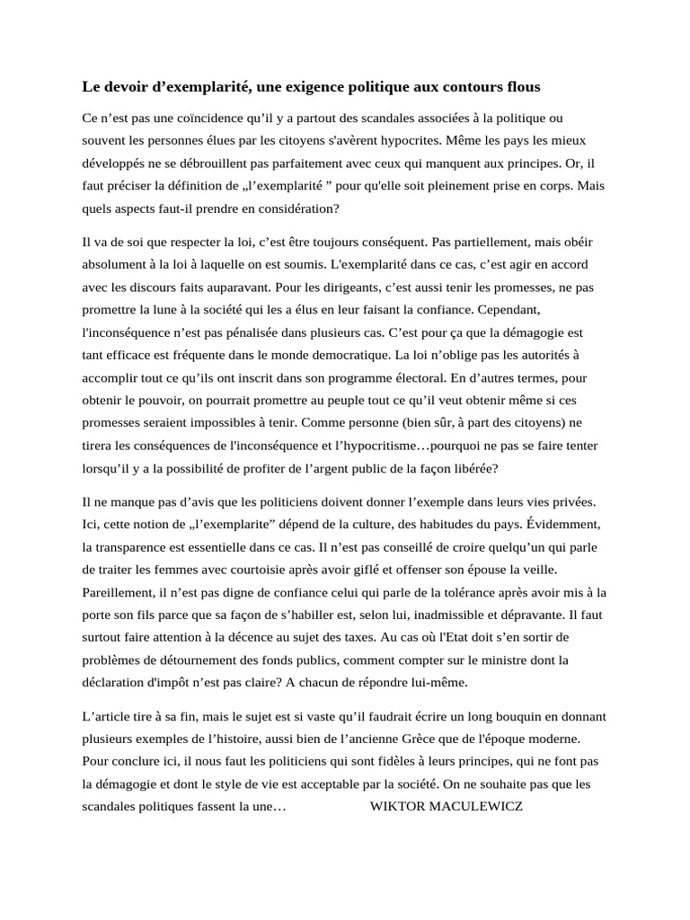 Exemplarité politique : enjeux et défis | PDF | Démocratie | Idéologies ...