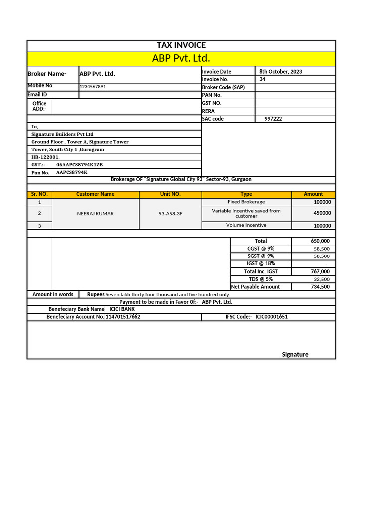 Sample bill format | PDF | Public Finance | Economy Of India