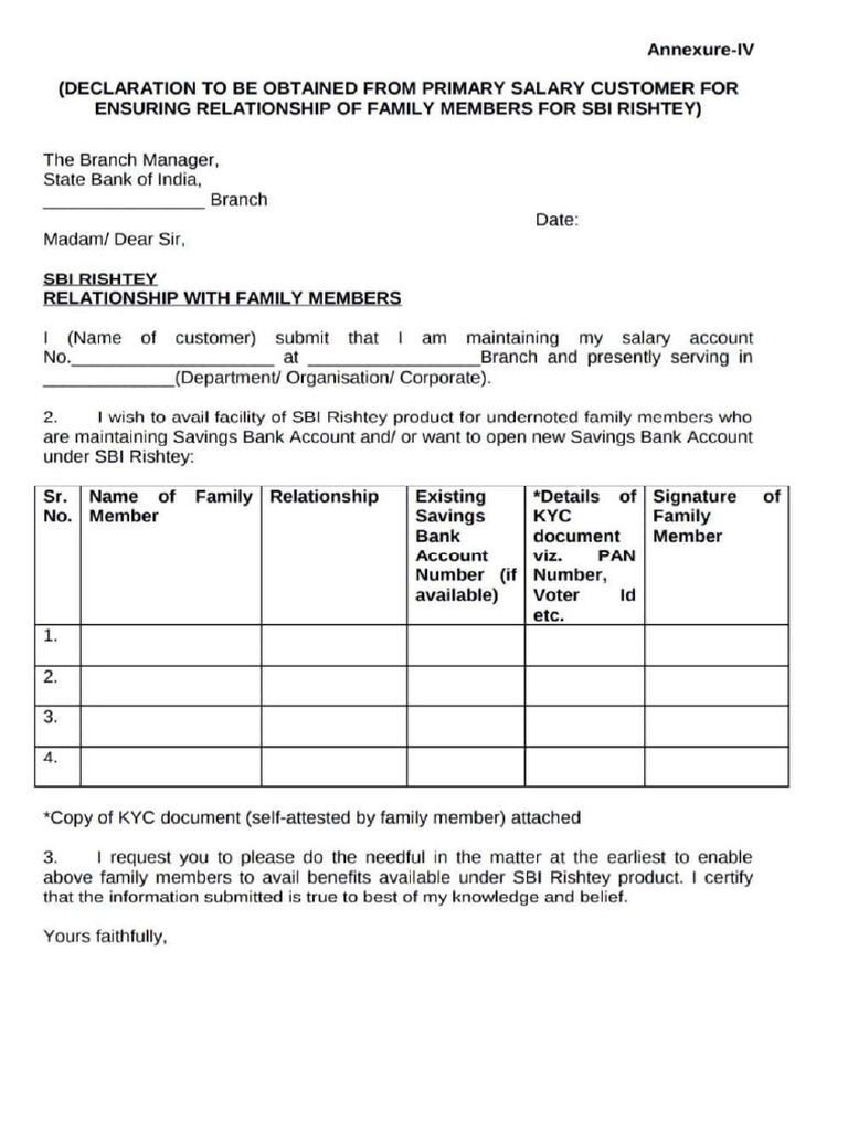 SBI Rishtet Account Form | PDF
