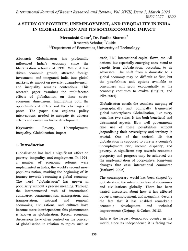 V18-1-Paper15-A Study on Poverty, Unemployment and Inequality in India ...