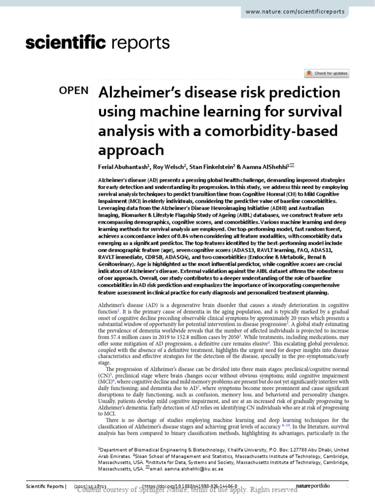 Predicting Alzheimer's Risk with Machine Learning | PDF | Dementia ...