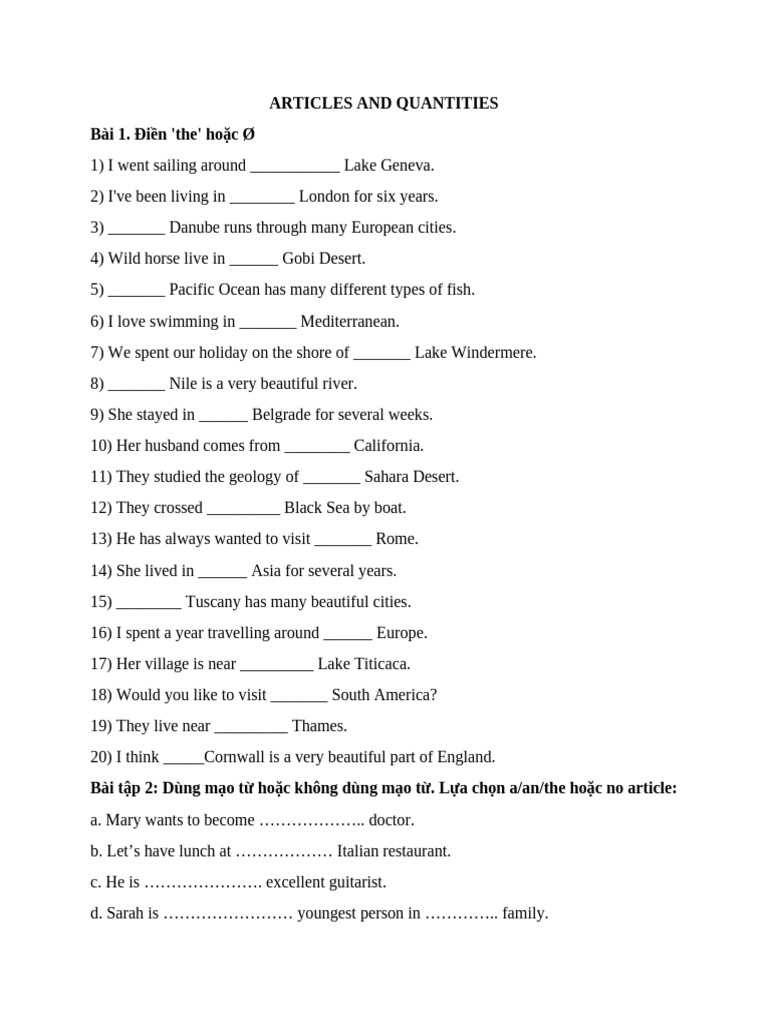 Articles and Quantifiers Exercises | PDF | Bride