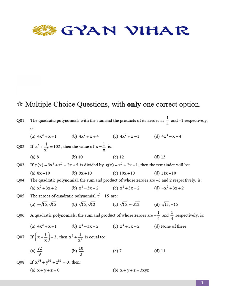 2 Polynomials (1) | PDF | Zero Of A Function | Polynomial