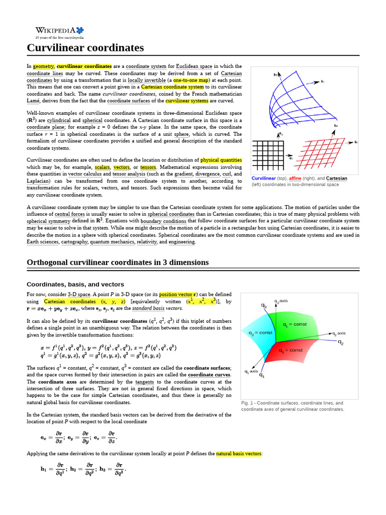 Curvilinear Coordinates in Geometry | PDF | Euclidean Vector | Tensor