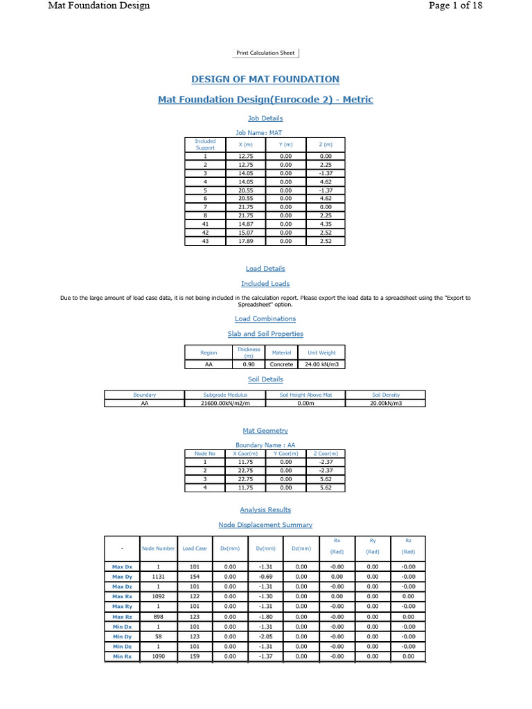 Mat Foundation Design Calculation Sheet | PDF | Classical Mechanics ...
