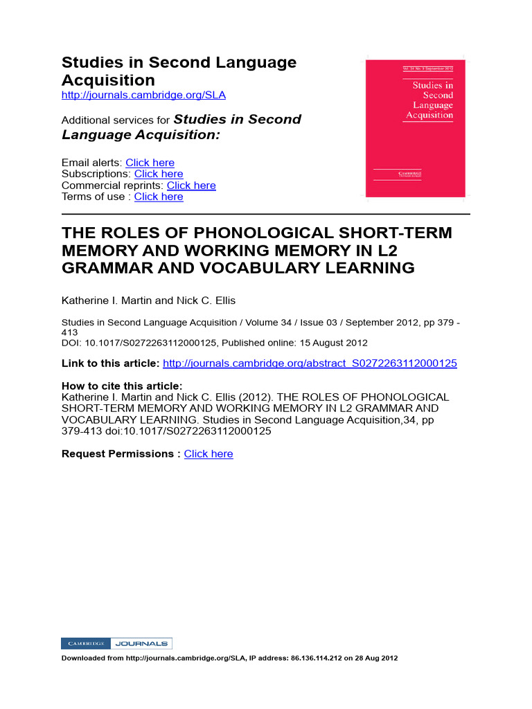Memory's Role in L2 Grammar Learning | PDF | Grammatical Number ...