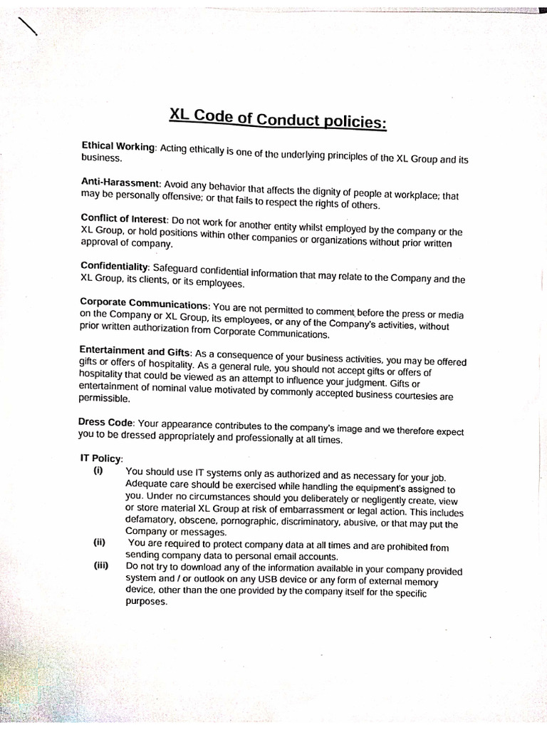 XL Code of Conduct Policies Dipanshu - Tyagi | PDF
