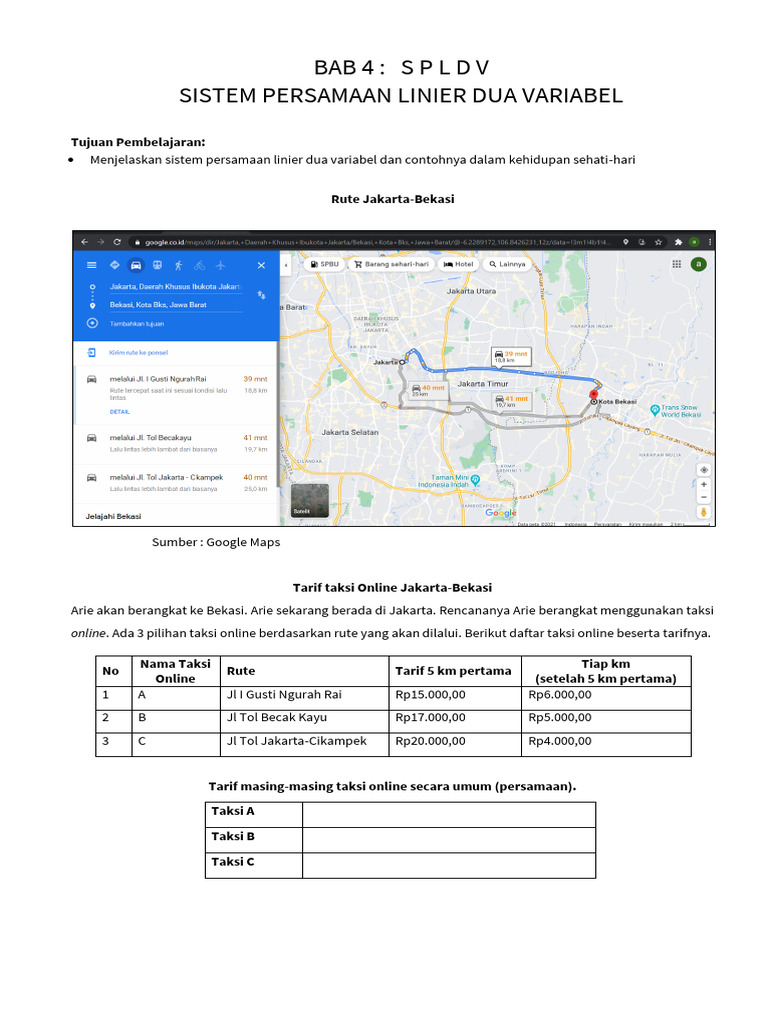 Tarif Taksi Online dan SPLDV | PDF
