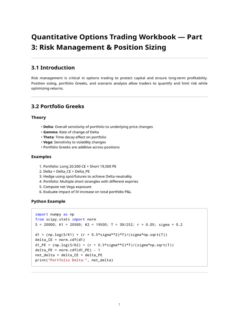 Quant Options Trading Workbook Part3 | PDF | Greeks (Finance) | Value ...