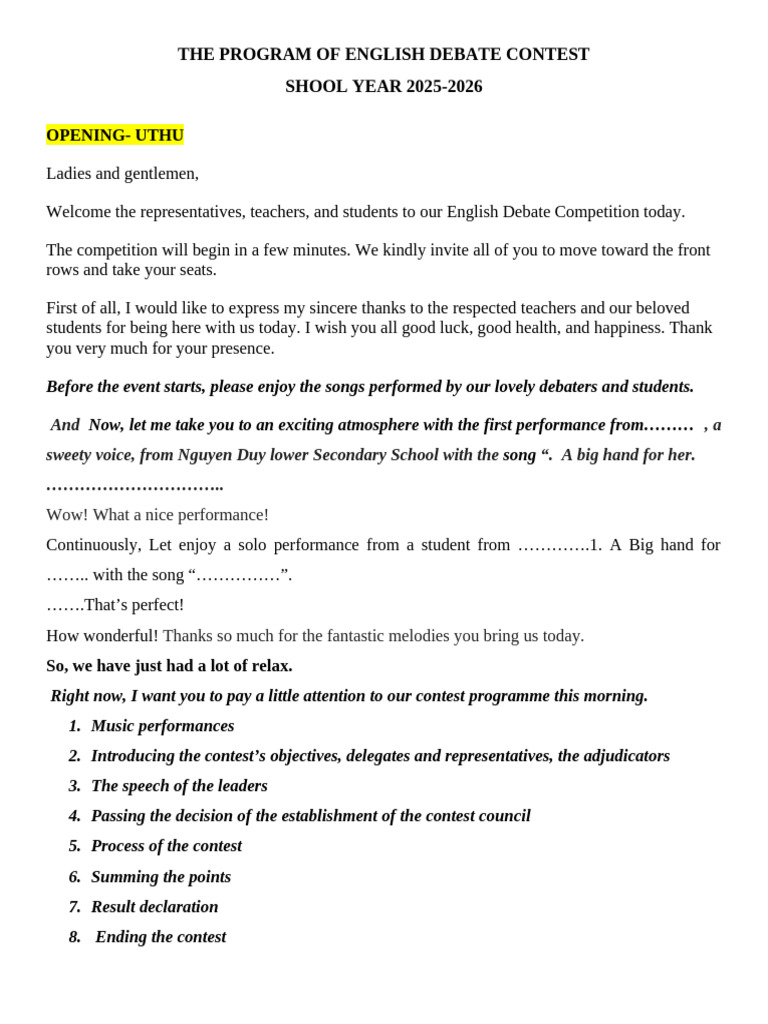 English Debate Contest Program 2025-2026 | PDF